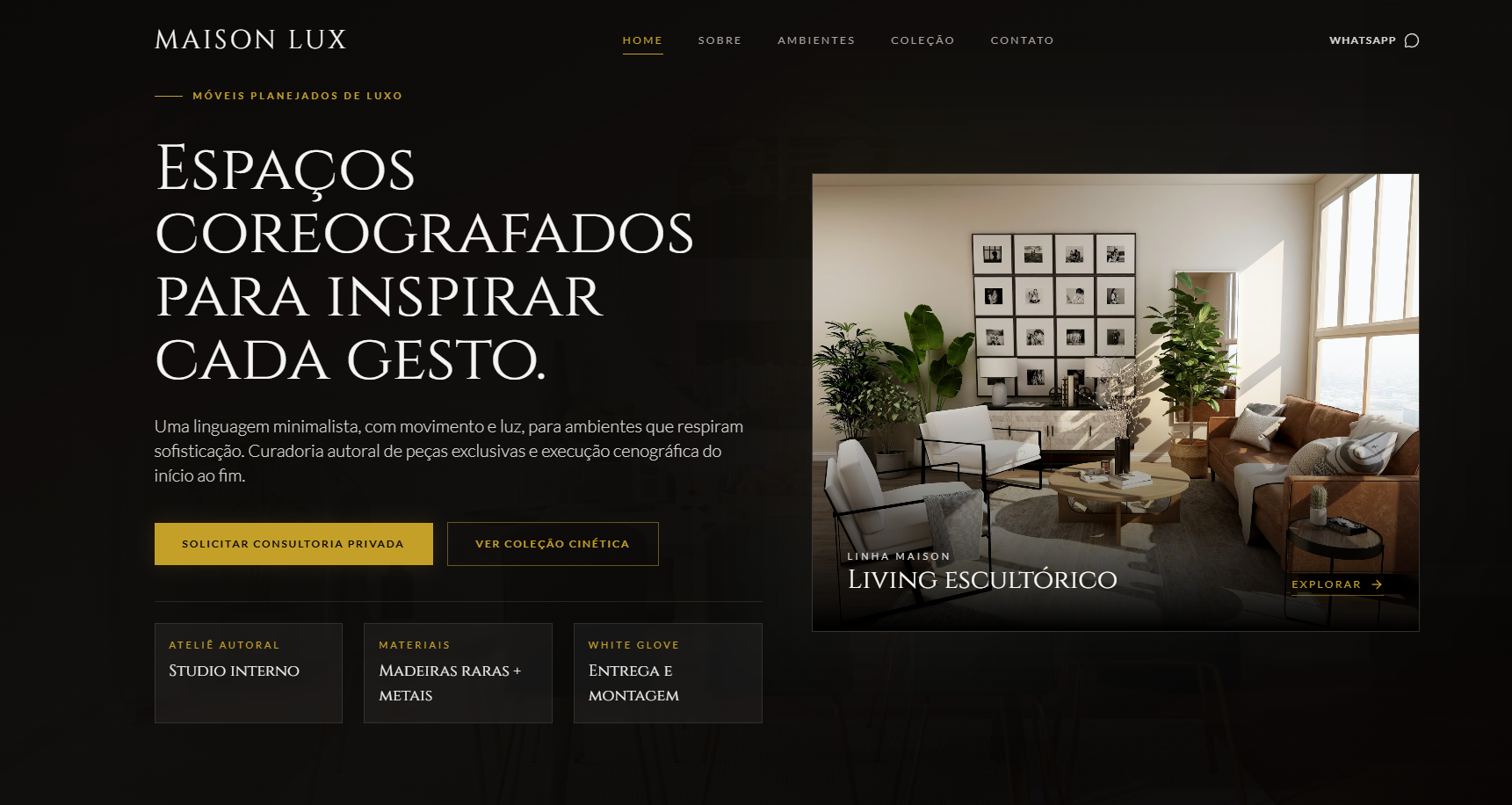 Template Design de Móveis de Luxo — Ambientes e Produtos Premium