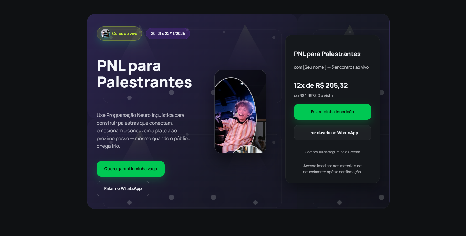 Template Palestrante Elite — Landing Page de Curso ao Vivo